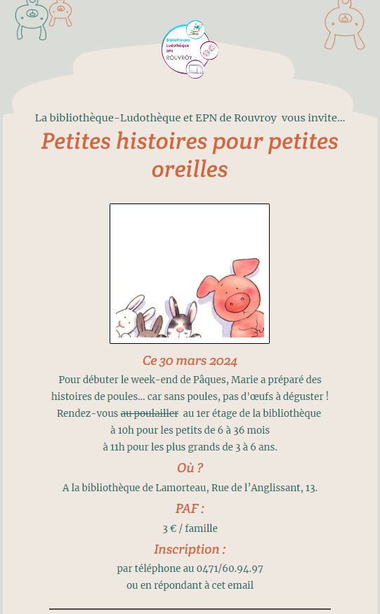Petites Histoires pour Petites Oreilles – 30/03