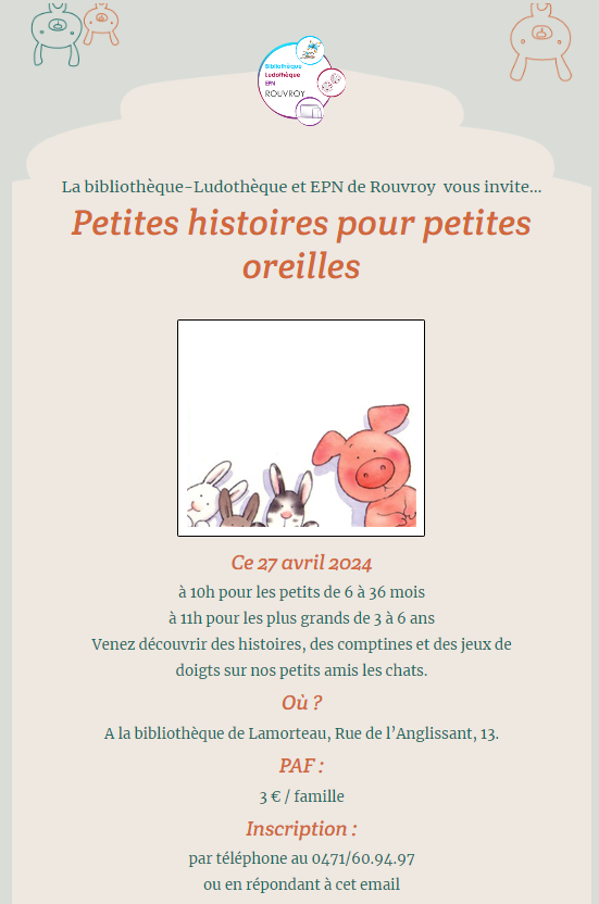 Petites Histoires Pour Petites Oreilles – 27/04